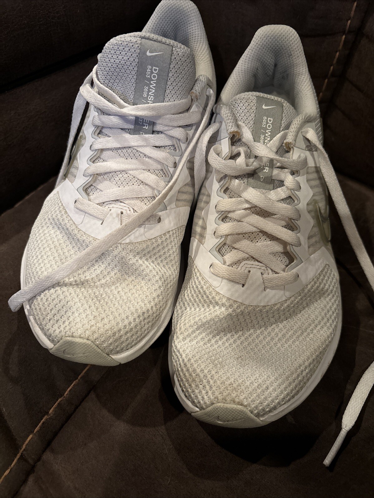 Nike Downshifter 11 White Metallic Silver Sneakers-women Size 6