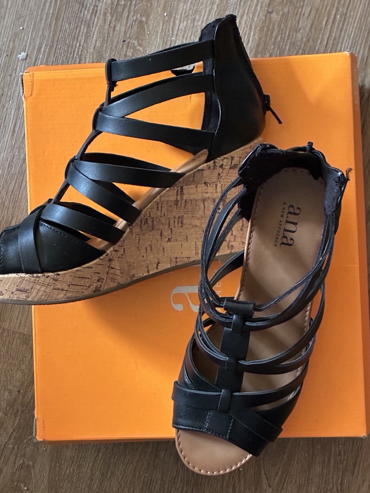 Ana Maxwell Wedges Black Size 9M NIB