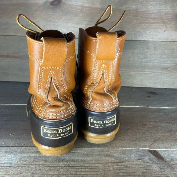 Ll Bean Womens size 6 duck boots brown leather waterproof hunting shoes