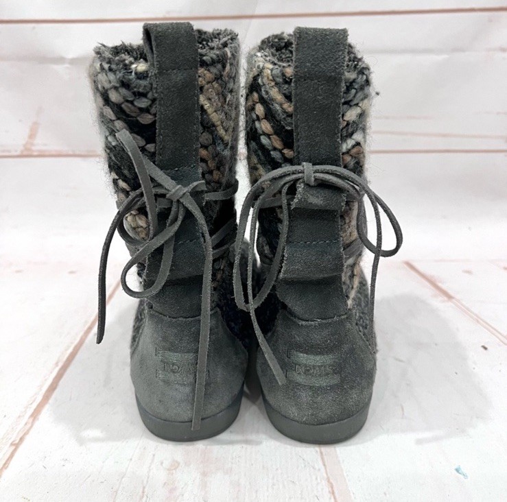 Toms Nepal Boho Suede Textile Yarn Chevron Zig Zag Faux Fur Lined Ankle Boots