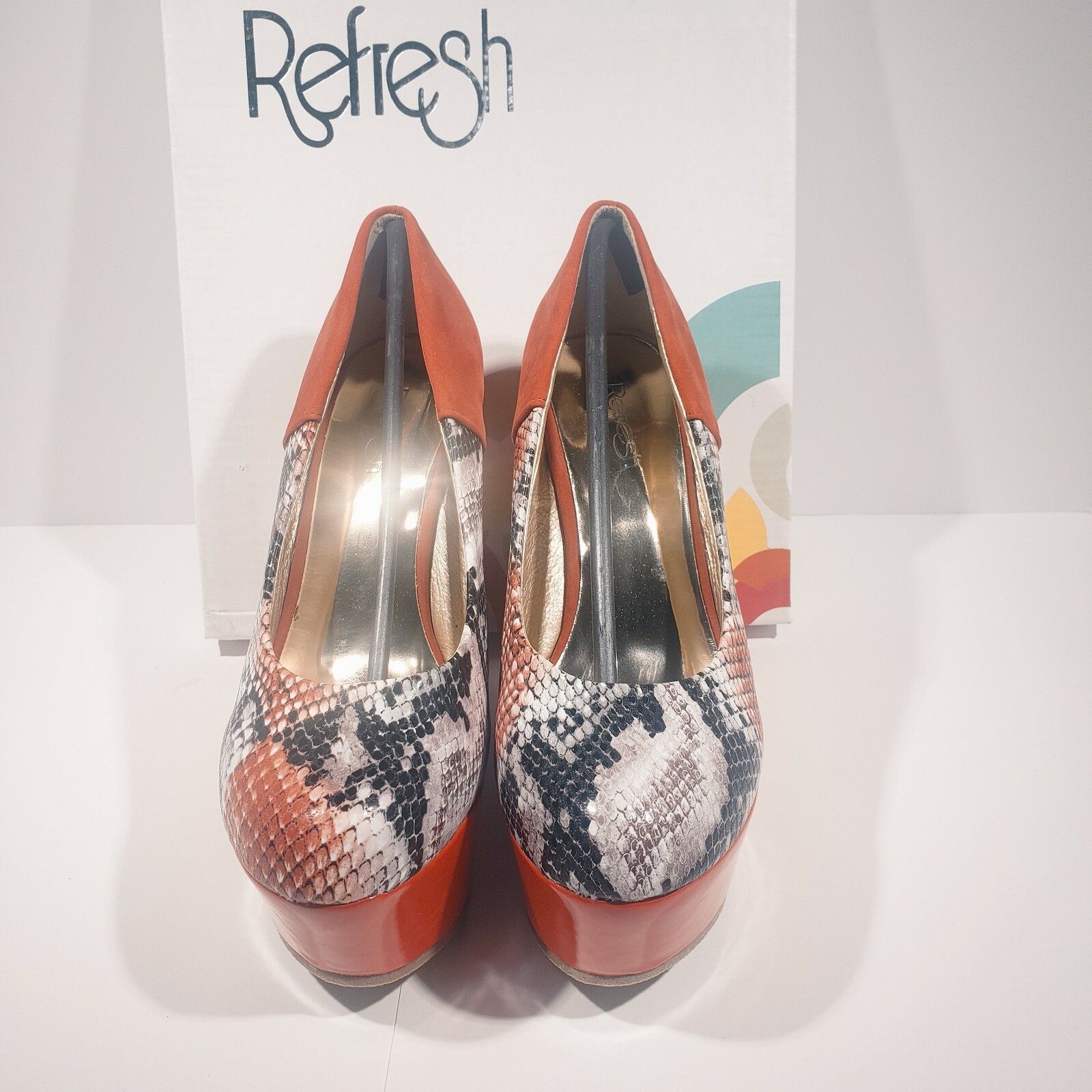 womens Beston Prima 05 Platform Wedge 7.5 Orange w/Snakeskin ,REFRESH