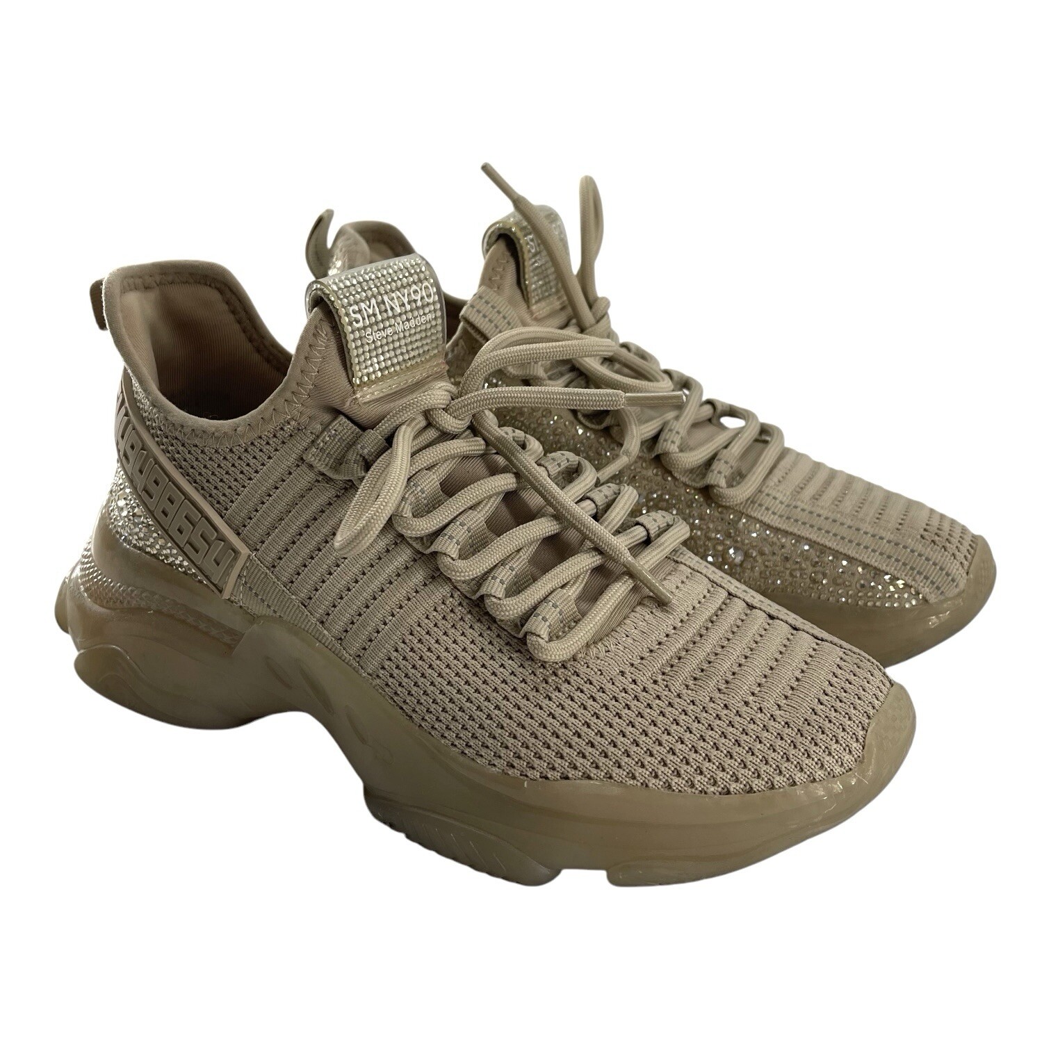 Steve Madden Rhinestone Maxima SM NY90 Tan Beige Sneaker Women’s Size 7M