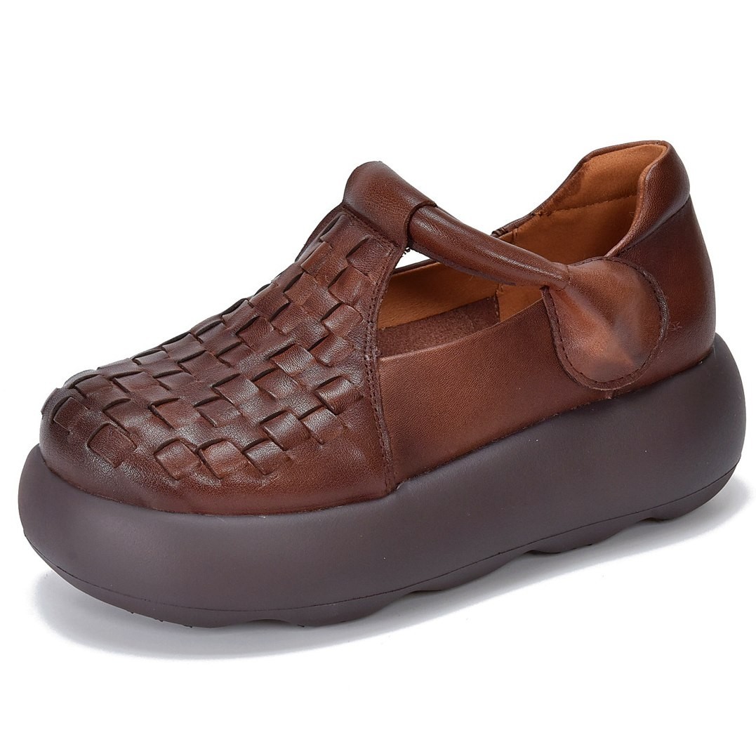 Thick Sole Mary Janes Women’s Genuine Leather Round Toe Flat Platform Creepers
