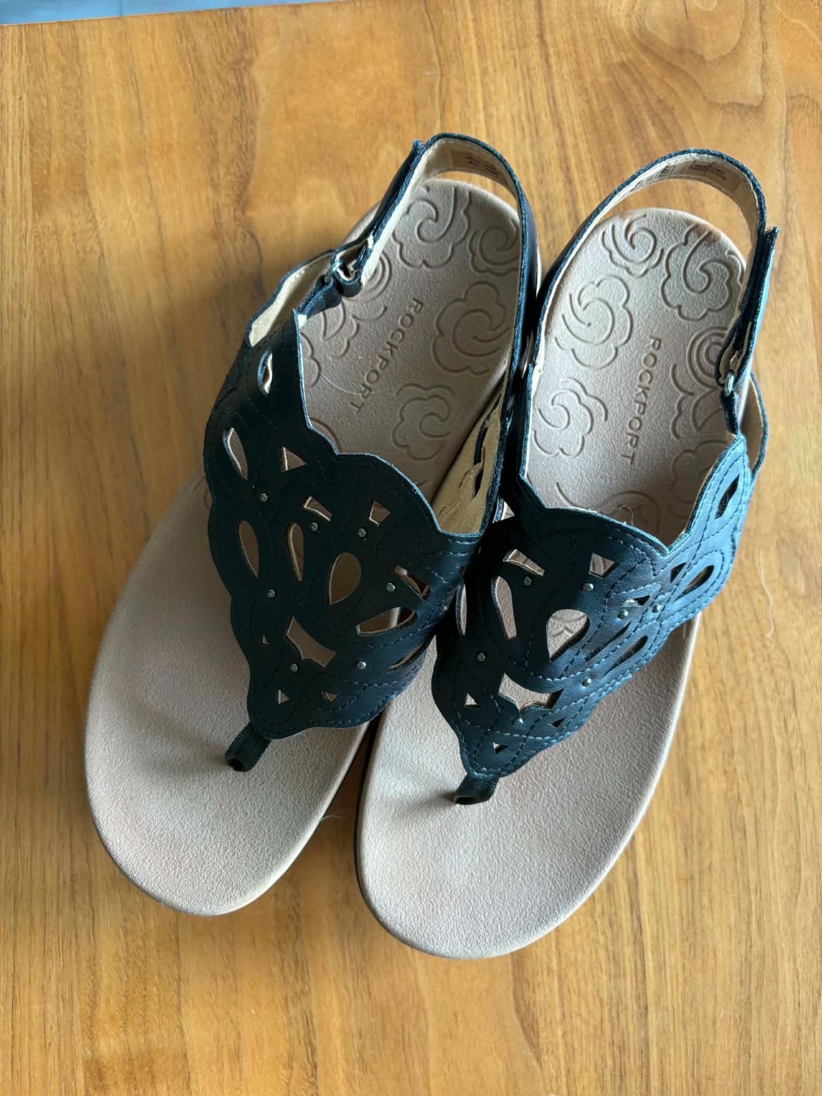 ROCKPORT Ridge Circle Womens Thong Slingback Sandals Sz 9 Black