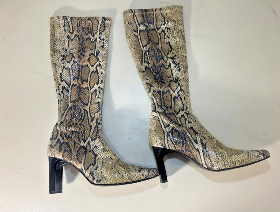 Vintage Y2K Zara Stretch Faux Snake Boots with Box Toe -EU 36-Made in Spain