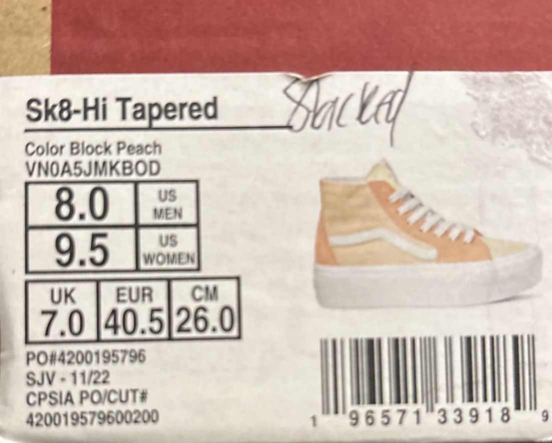 Vans Sk8-Hi Tapered Stackform Suede block Peach Platform Sneaker Women Sz 9.5