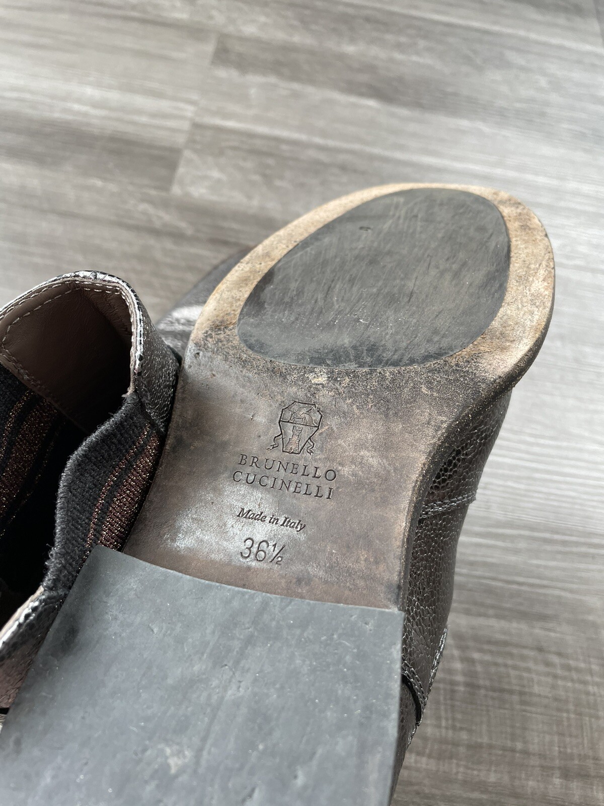 Brunello Cucinelli Broken Glass Leather Boots Size 36.5 Cashmere 6.5