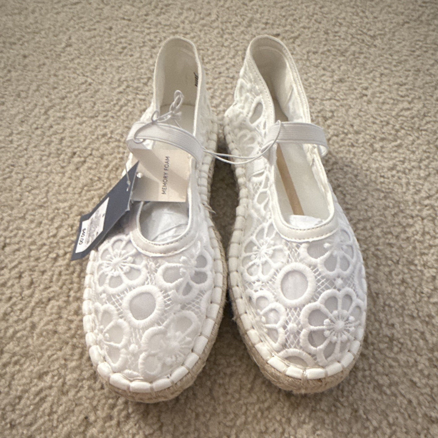 Women’s White Lace Floral Mary Jane Flats Slip On Memory Foam Round Toe 8