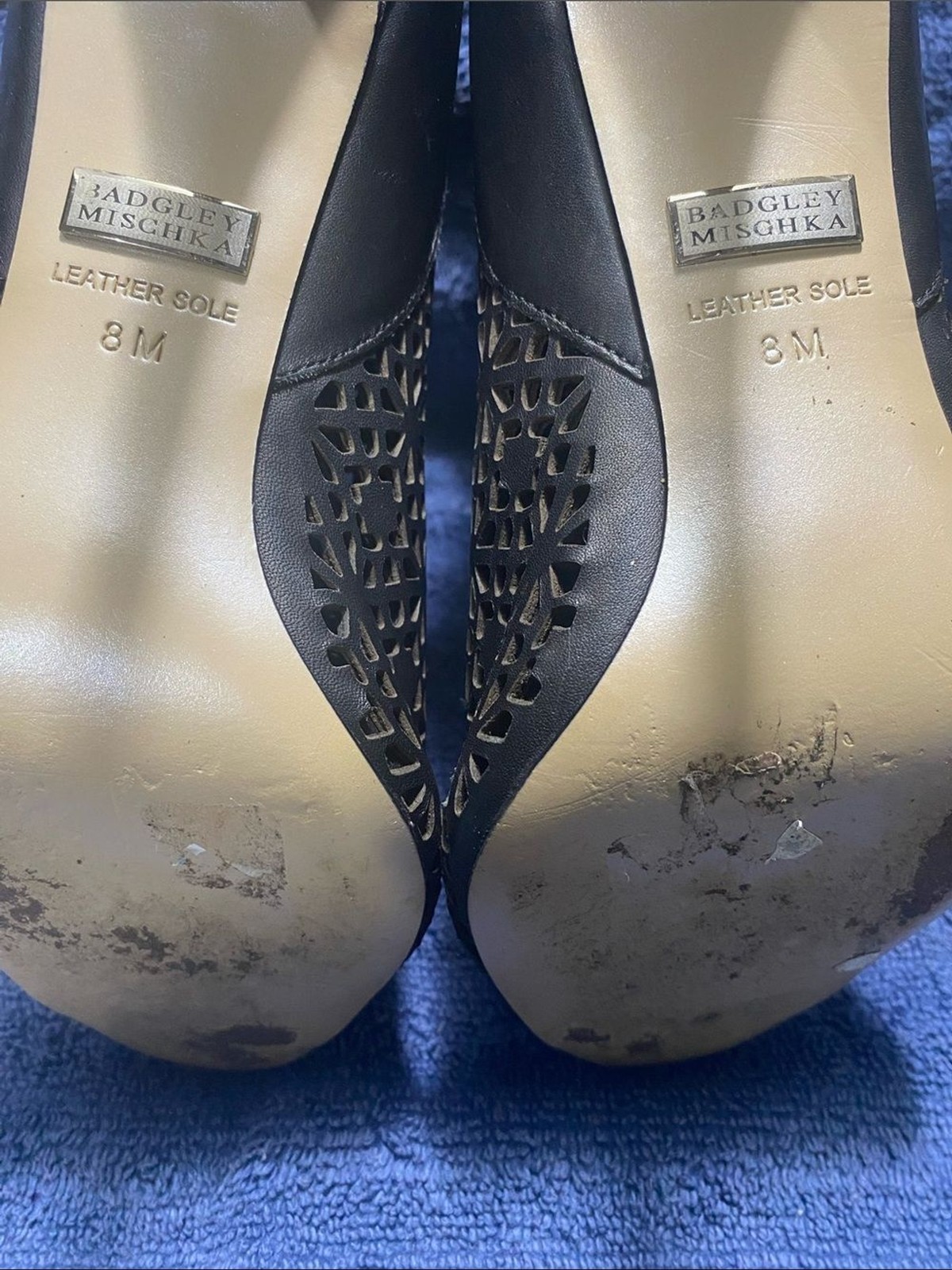 Badgley Mischka “July”Leather Black Laser-Cut Peep-Toe Stiletto Booties