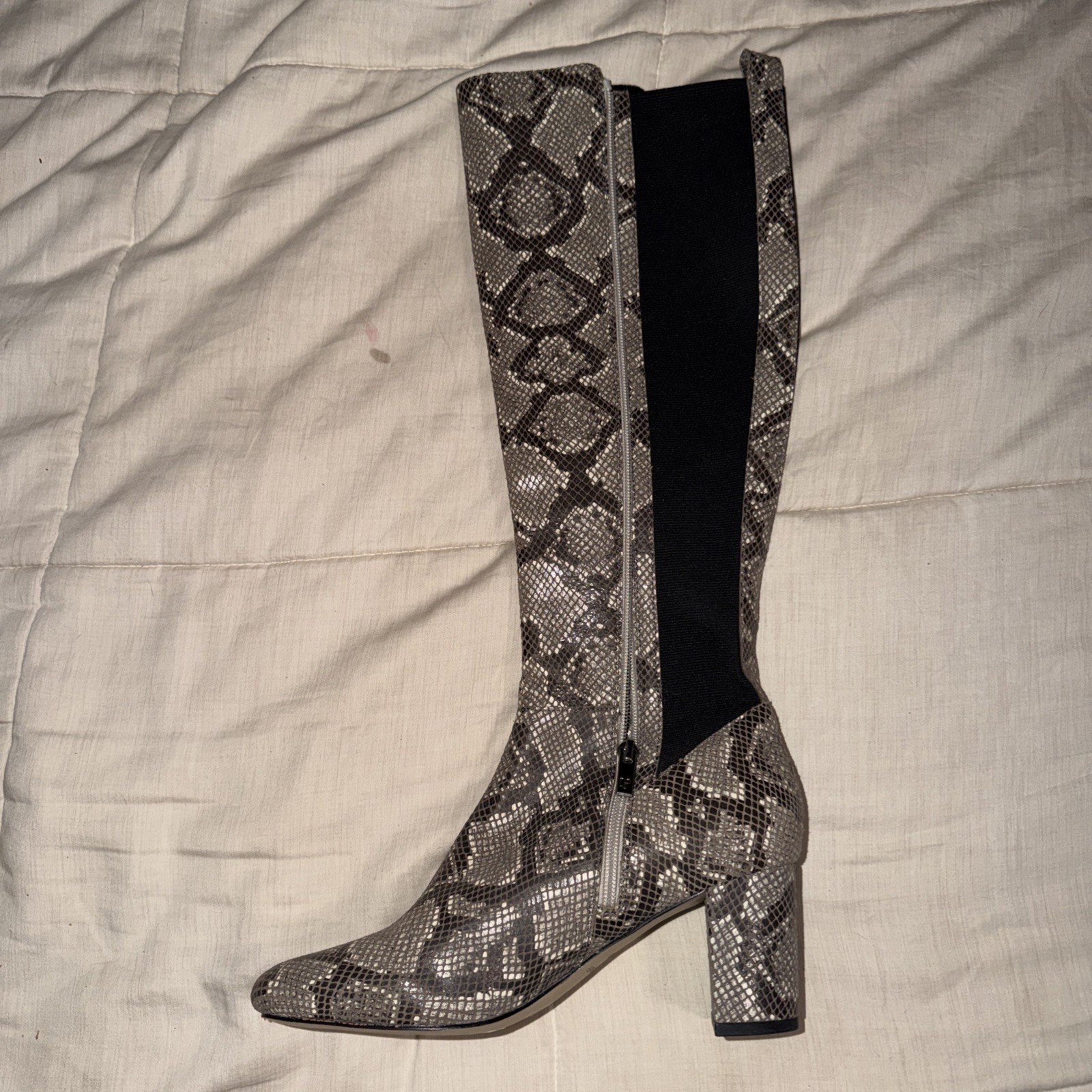 Donald J Pliner Womens Parley Boots Gray Leather Animal Snake Print 8.5 M New