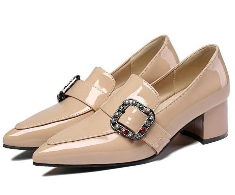 Women’s Block Heels Pointed Toe Rhinestone Pumps OL Work Business Formal Shoes