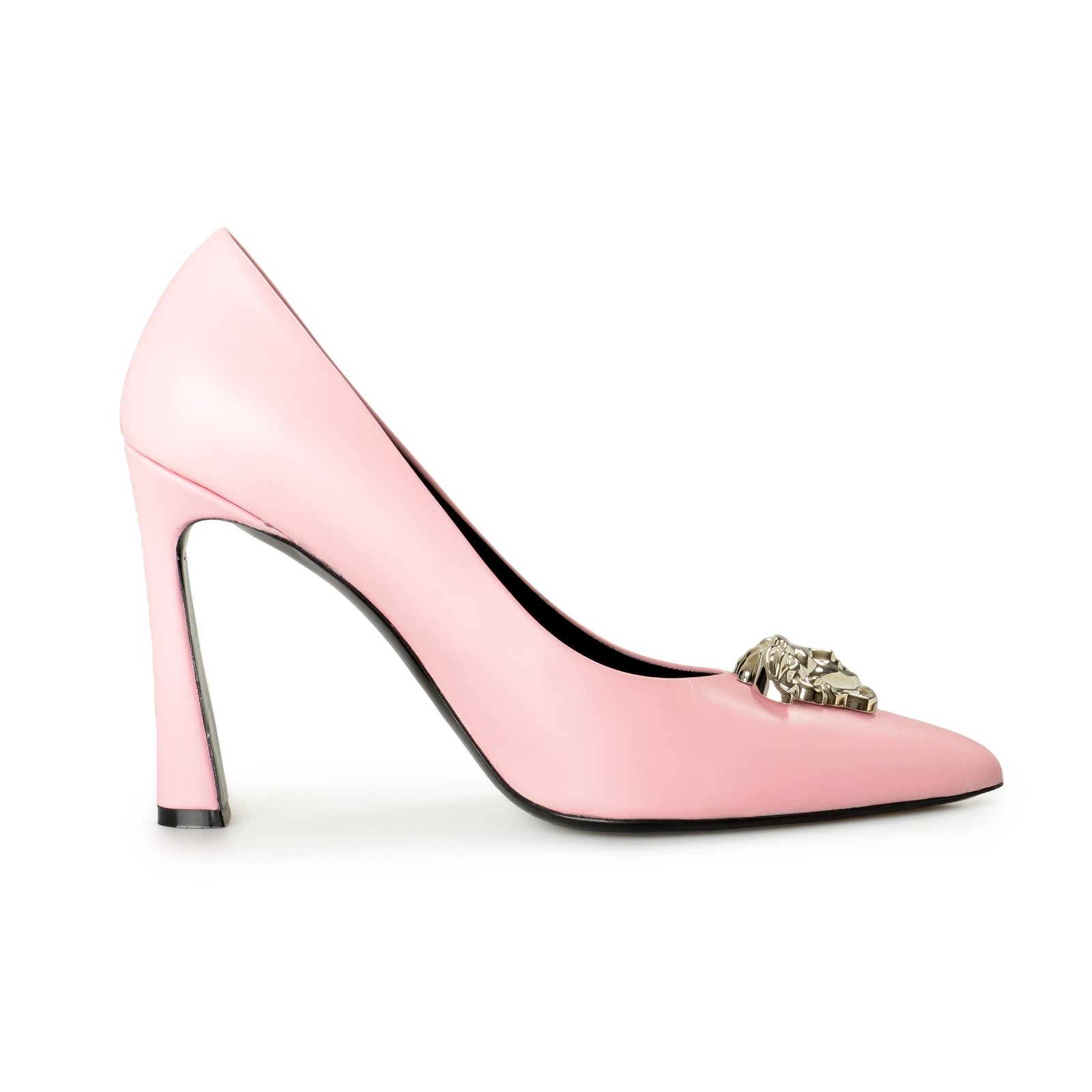 Versace Women’s Silver Medusa Pink 100% Leather Heeled Pumps Shoes US 6 IT 36