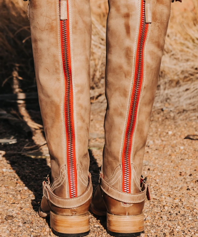 FREEBIRD ROADEY TAUPE SIZE 8 Knee High Boots Buckle Details Very Good Condition