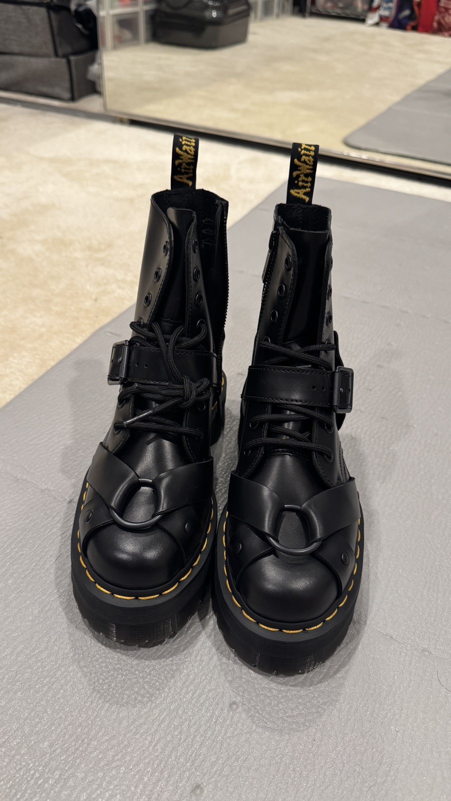 Dr. Martens Leather Platform Boots Jadon Harness Black, Size US 7W 6M 38EU