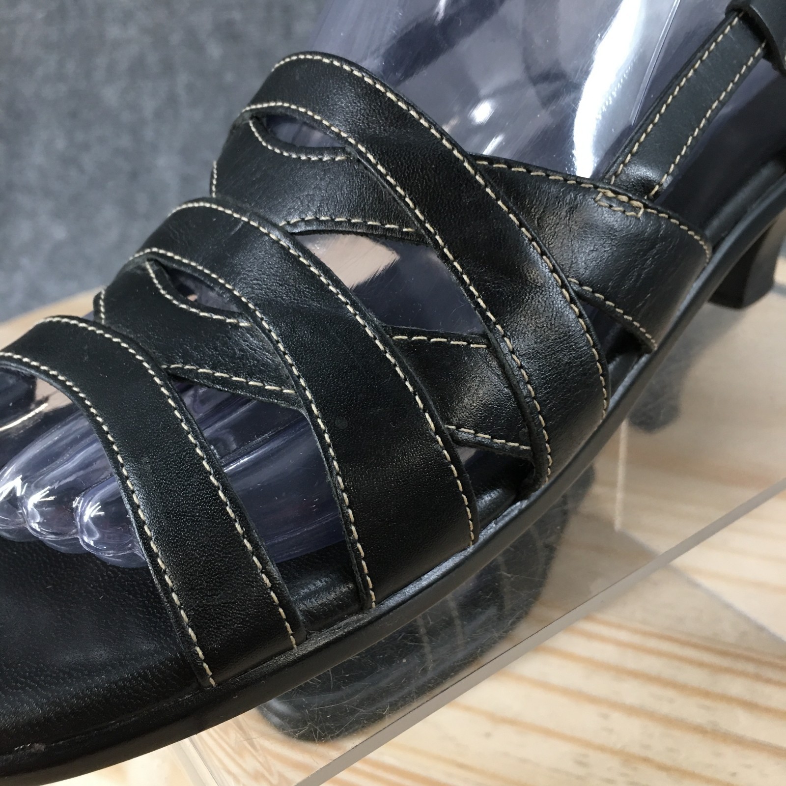 Connie Sandal Womens 7 M Skippy Strappy Slingback Low Heel Leather Casual Black