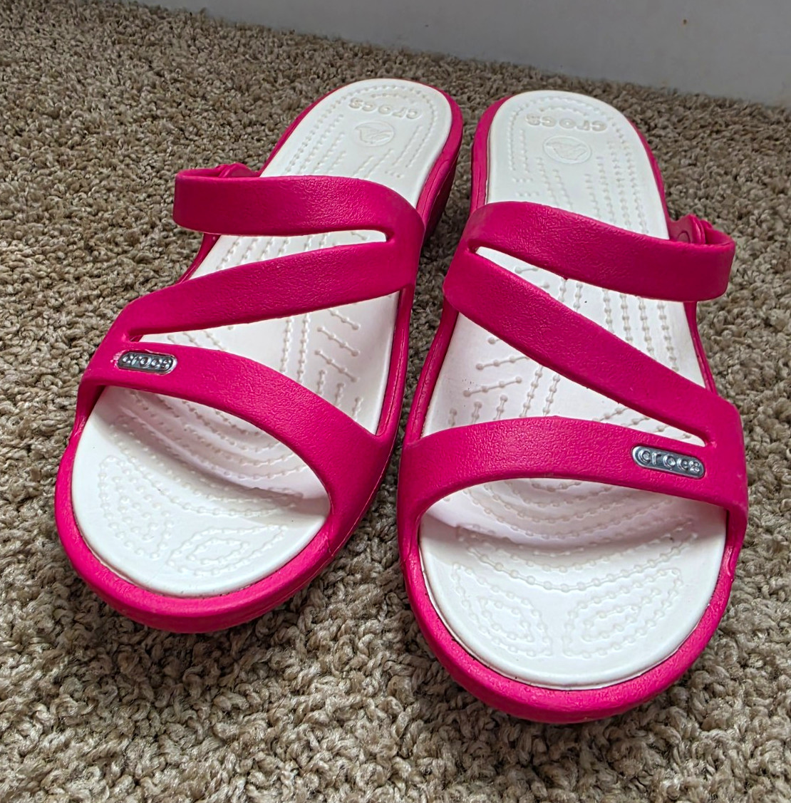 Crocs Women’s Strappy Sandals RHONDA Pink/White Casual US 8 Discontinued