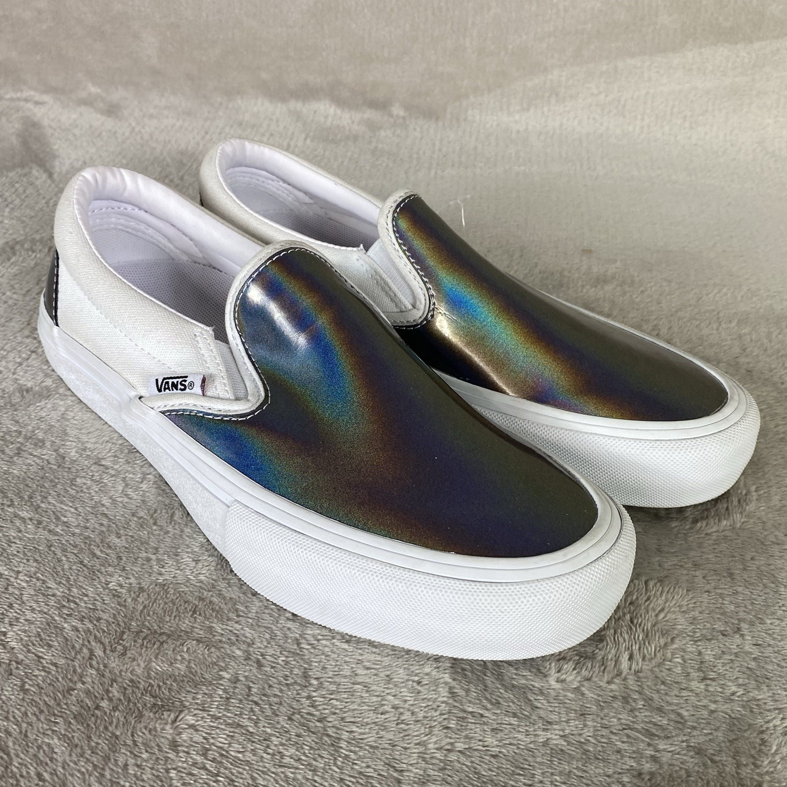 Vans Slip-On Pro Shoes Men 5 Women 6.5 White Iridescent Skate Sneakers NEW