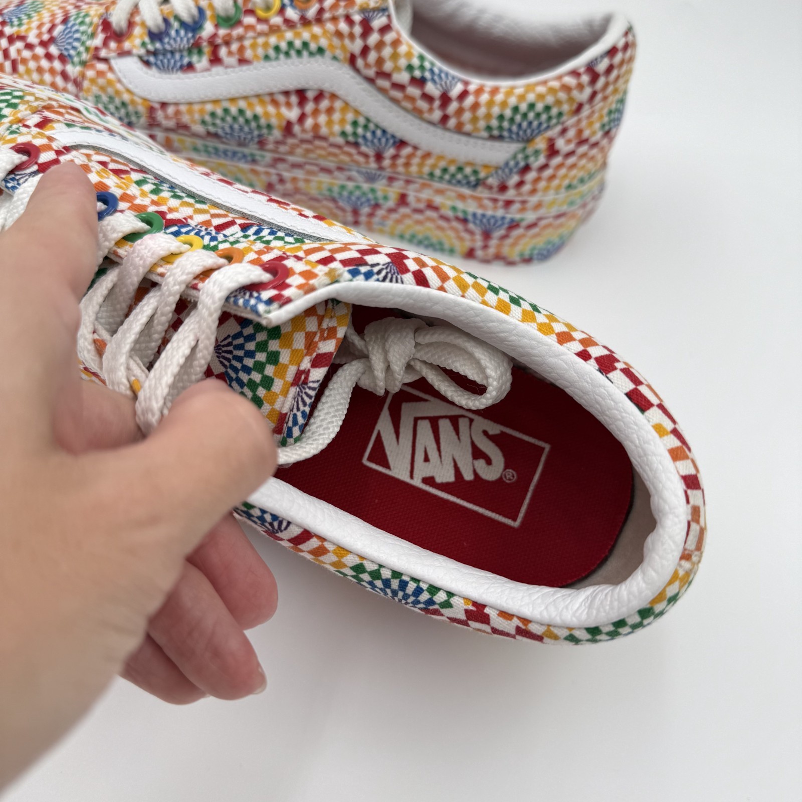 Vans Old Skool Platform Sneakers Women 9 Pride Rainbow Checkerboard Shoes