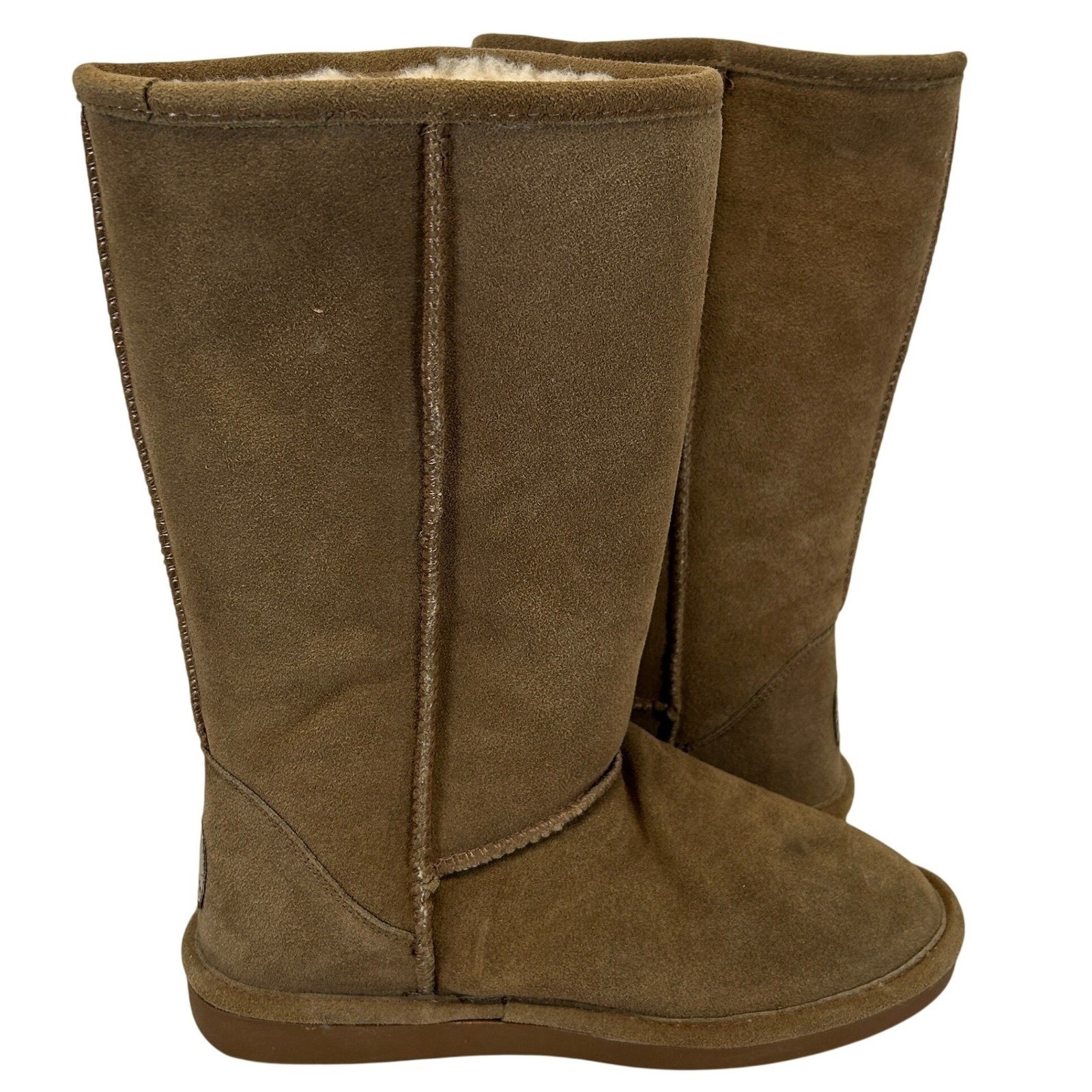 Bearpaw Womens Emma Tall Suede Boots Hickory Brown Faux Fur Lined Size 9 608W