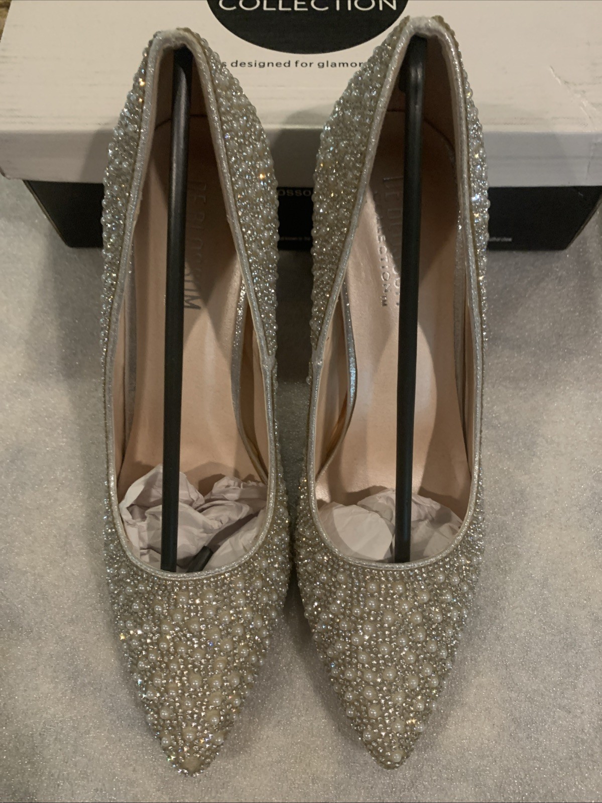 De Blossom Collection Women’s Bridal Or Pageant Silver Rhinestones Heels Size 10