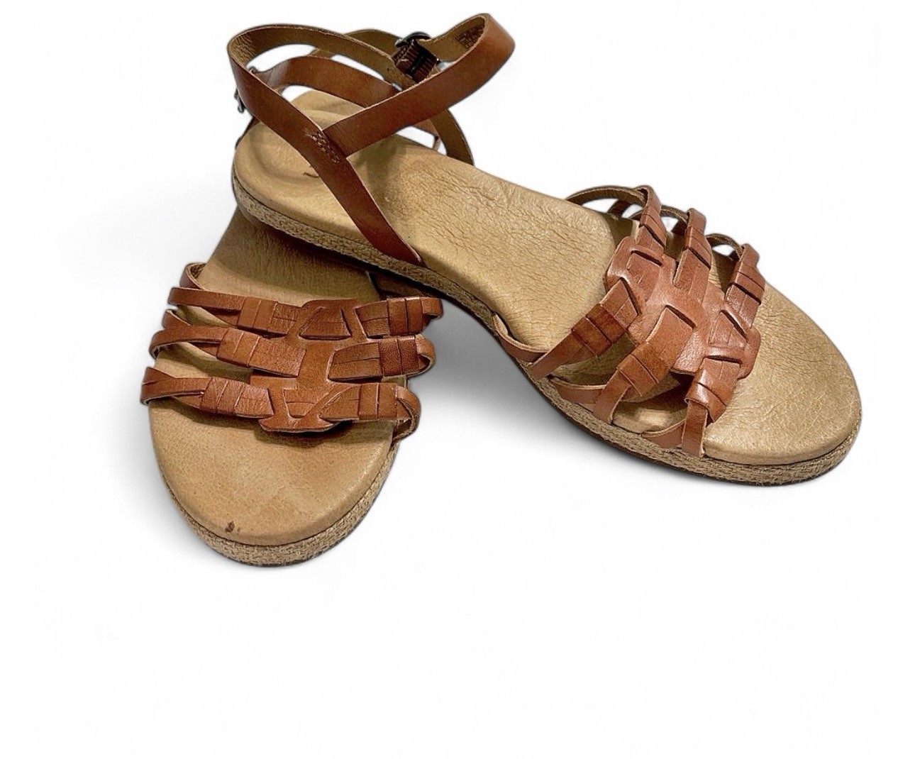 UGG Larisa Flat Brown Leather Strappy Ankle Sandals Women’s US 8 Great Condition