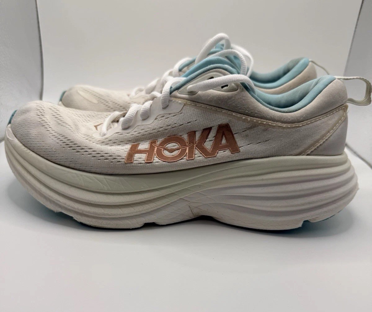 HOKA Bondi 8 Rose Gold White Womens Running Walking Athletic Sneakers Size 8.5
