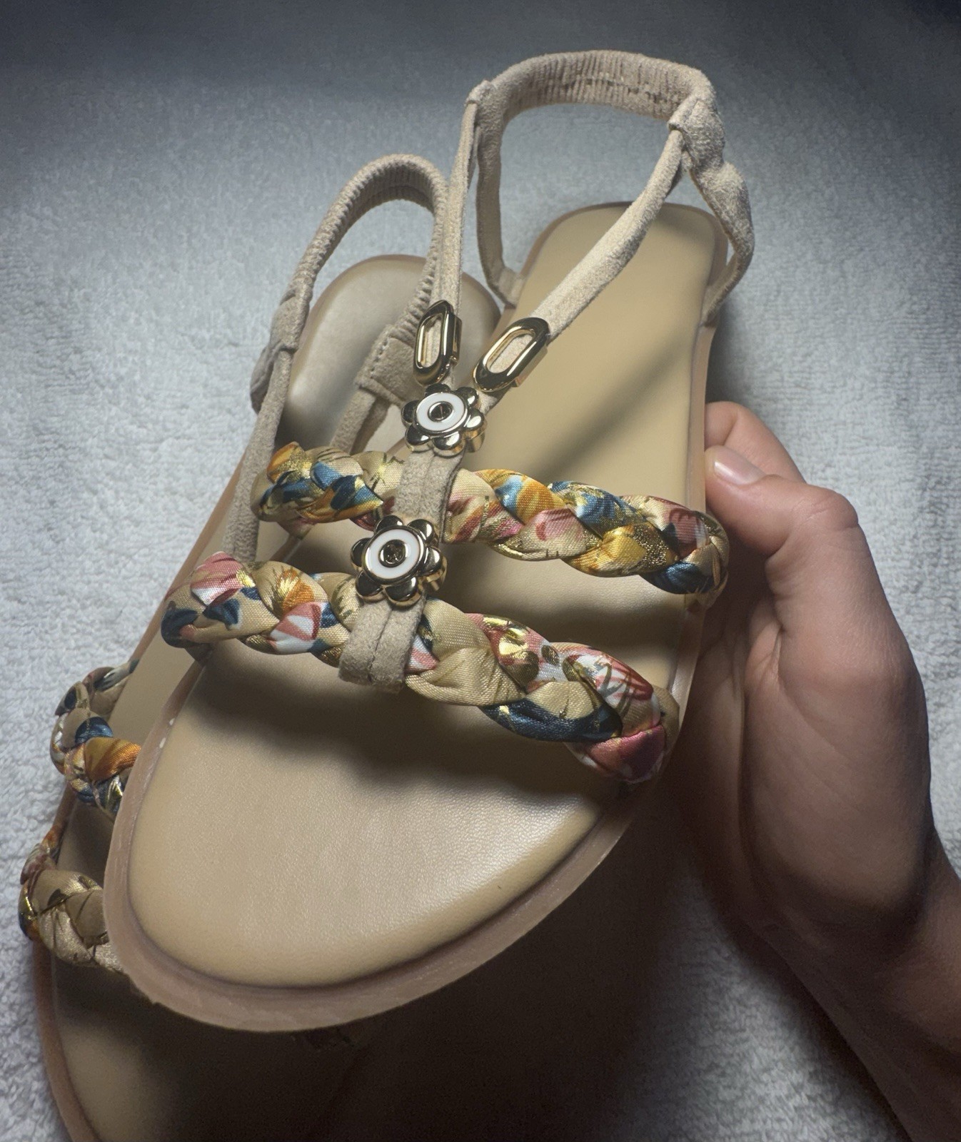 Bohemian Fashion Flat Sandals Embroidered Flower Vacation Beach Shoes Size 6.5