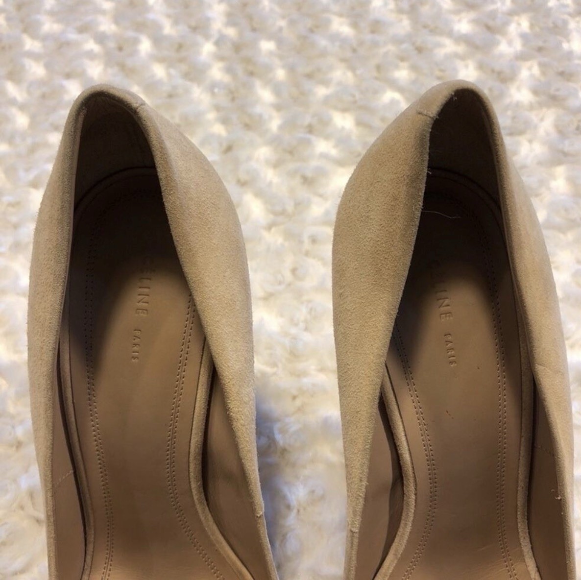 Celine Women’s Suede Semi Pointed Toe Pumps Nude Size 40 USA 9 / 9.5