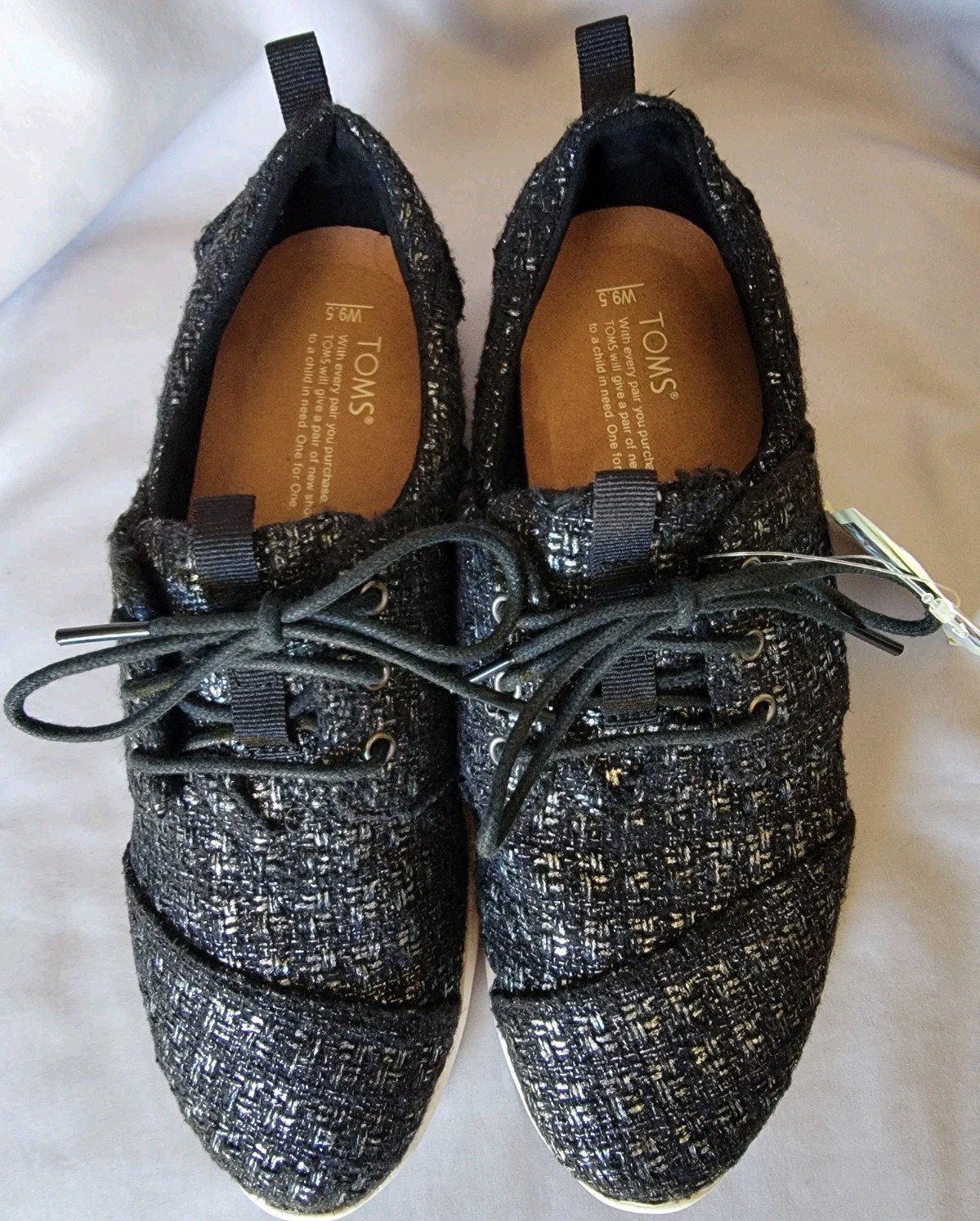 Toms Del Rey Textured Wool Black Glitter Sneaker Womens Sz 9.5 Shoes Casual