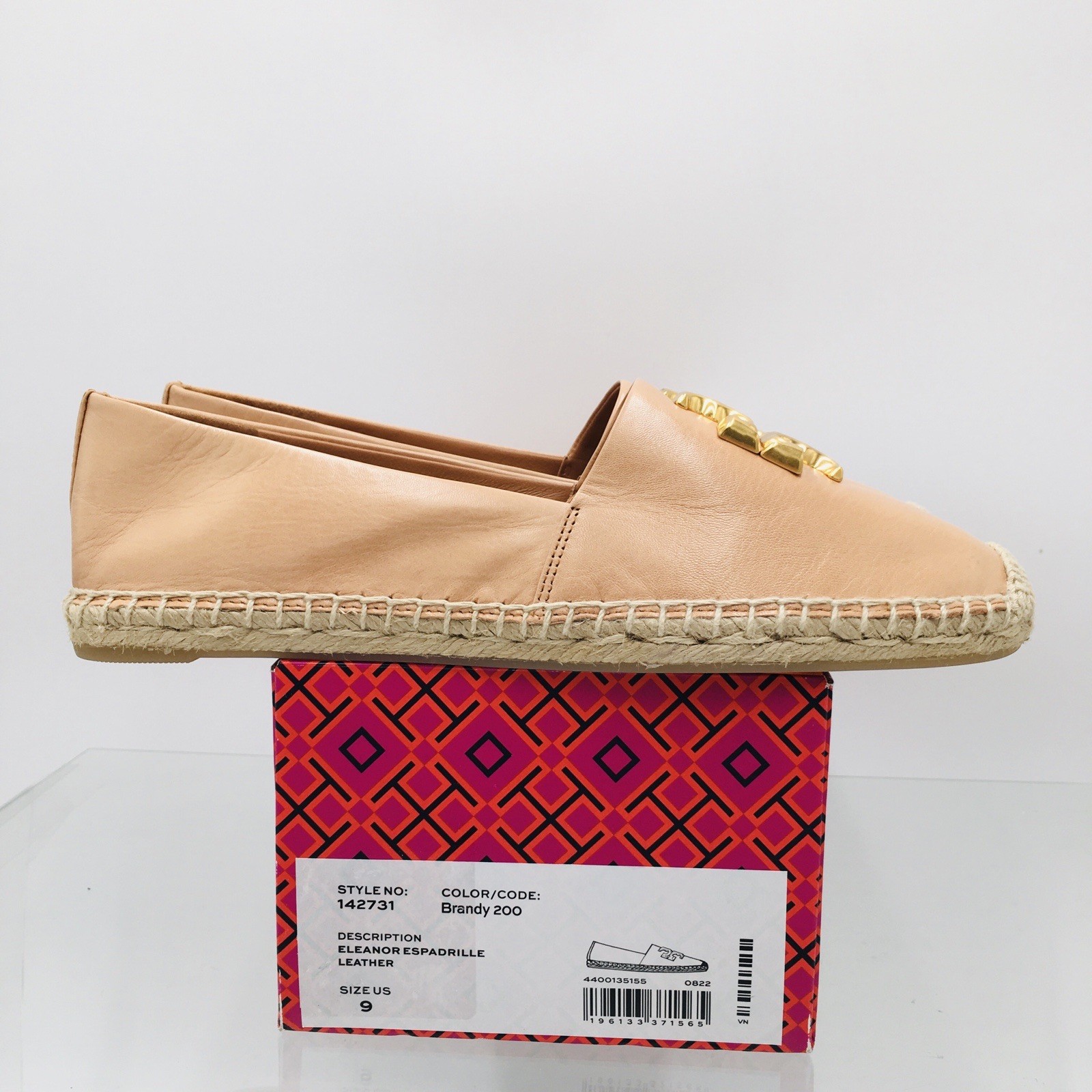TORY BURCH – ELEANOR – BRANDY / GOLD – Leather Women’s Espadrille Size 9 M
