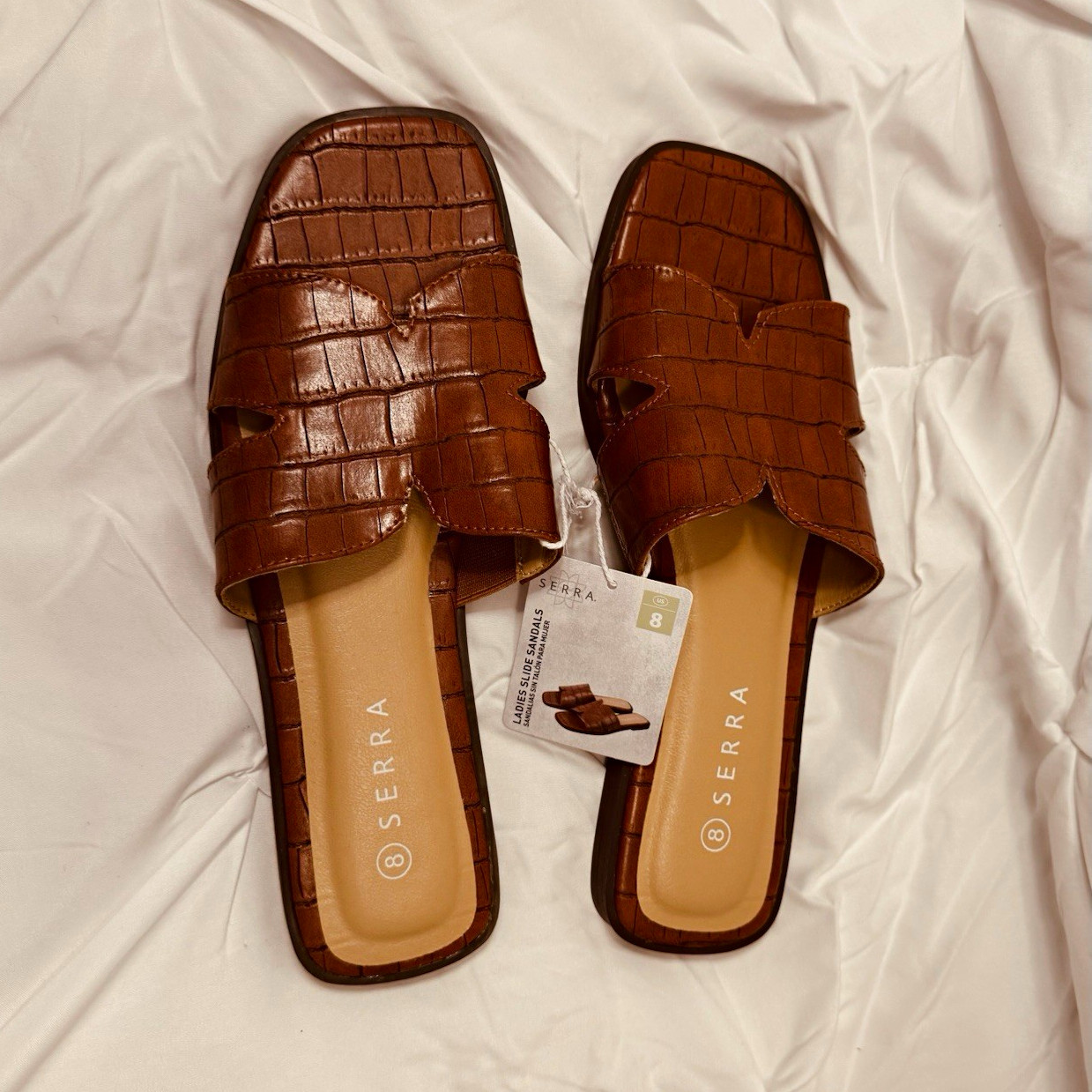 Serra Women’s Brown Croc Embossed Slide Sandals US 8 Faux Leather Slip On