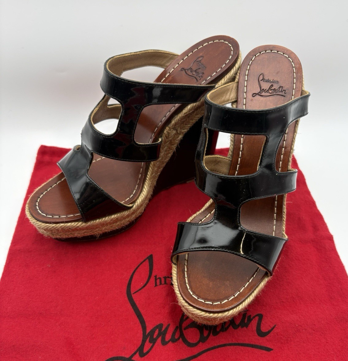 Christian Louboutin Bilbao 120 wedge slide jute heel sandal size 37 or 6.5-7 coa