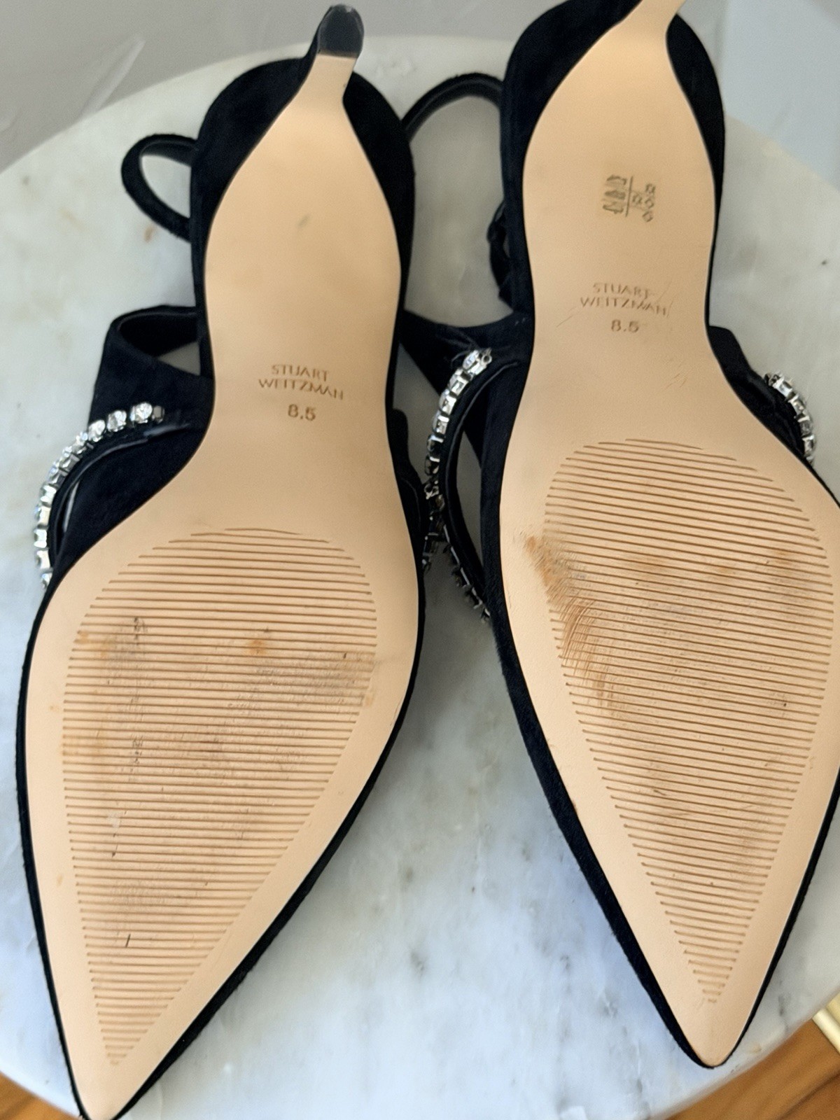 NEW $550 Stuart Weitzman CRYSTAL Crystalline Slingback Pump SUEDE BLACK 8.5