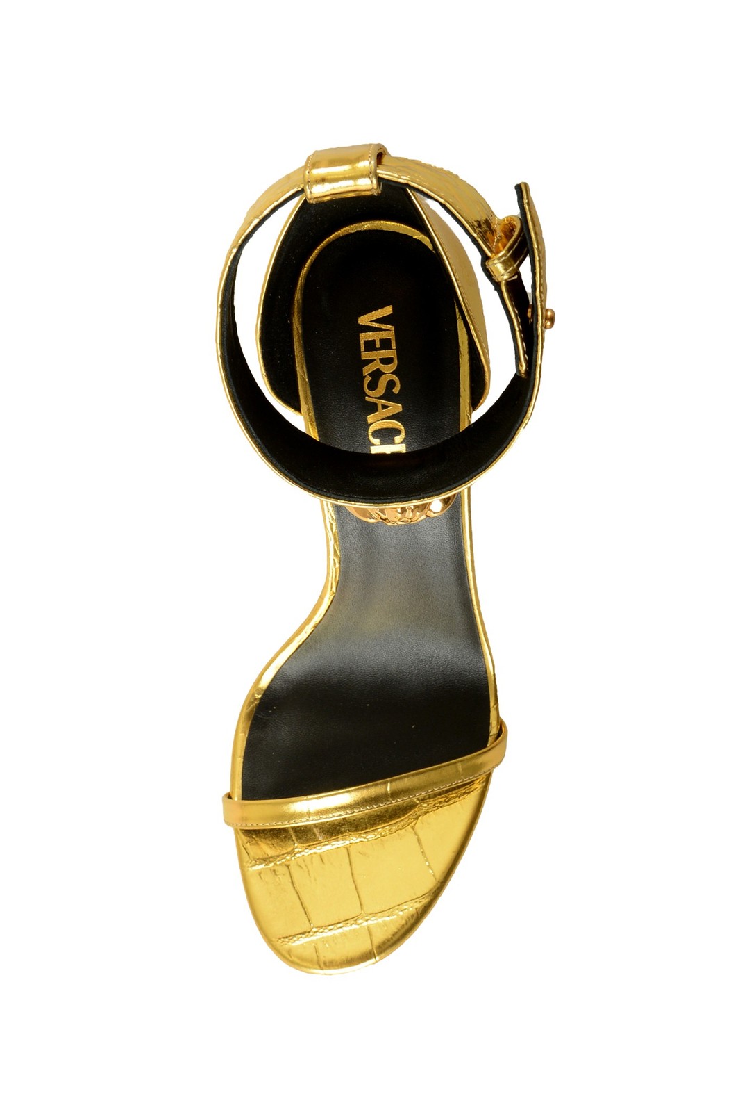 Versace Women’s Gold 100% Leather Croc Print Sandals Shoes US 6 IT 36