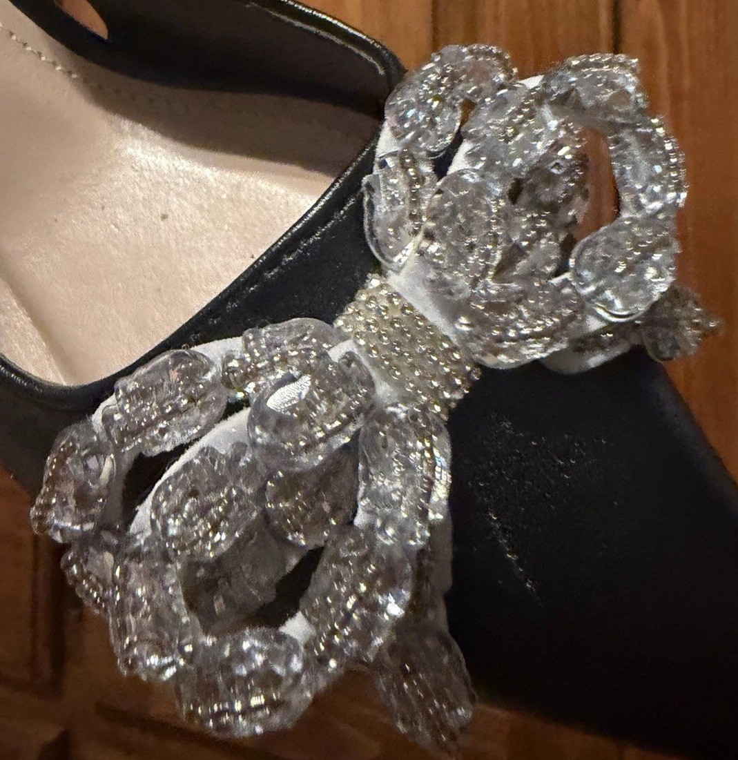 Cindy drella elegant romantic bling Bow Slingback princess rhinestone Size 6.5