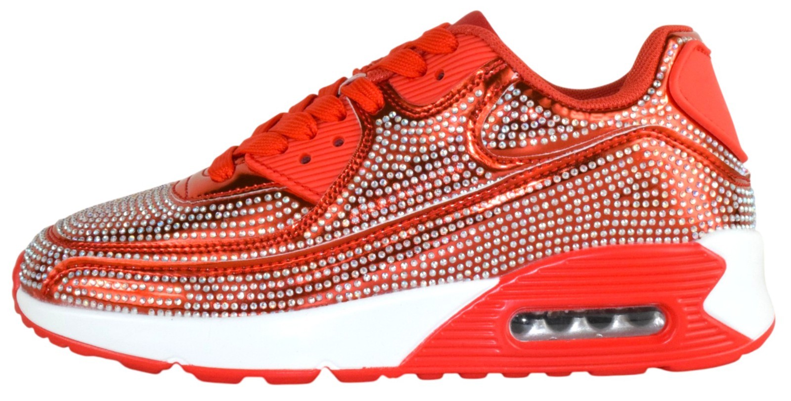 Berness Women Rhinestone Sneakers Colorful Chunky Bling Lace Up QUEEN Hot Red