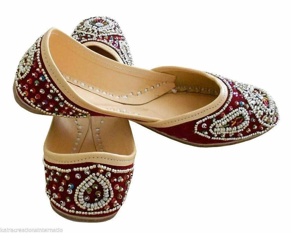 Women Wedding Shoes Leather Handmade Indian Mojaries Ballet Flat Jutties US 6-9