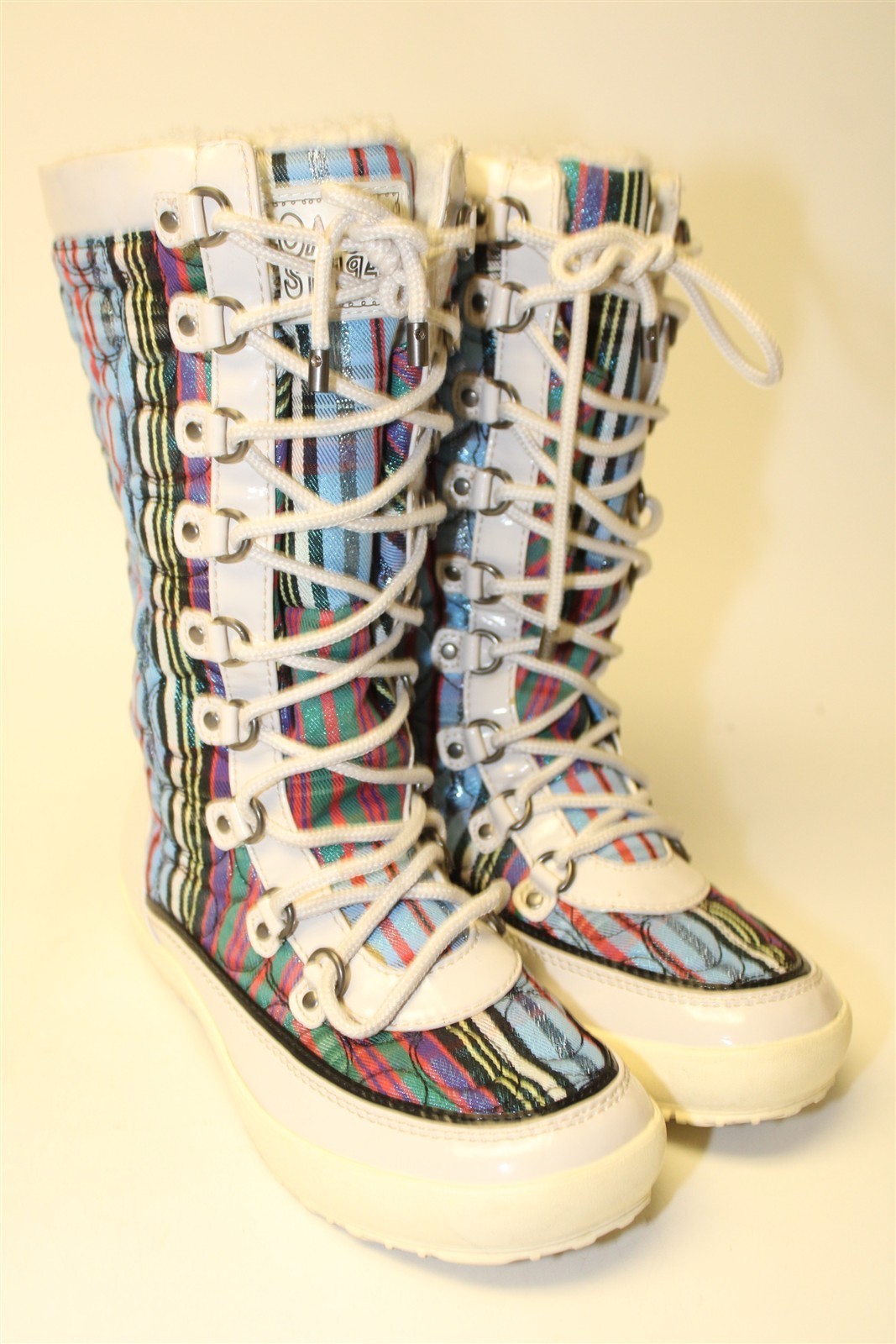 Coach Peggey Q703 Womens Size 6.5 B Quilted Textile Tall Lace Warm Winter Boots