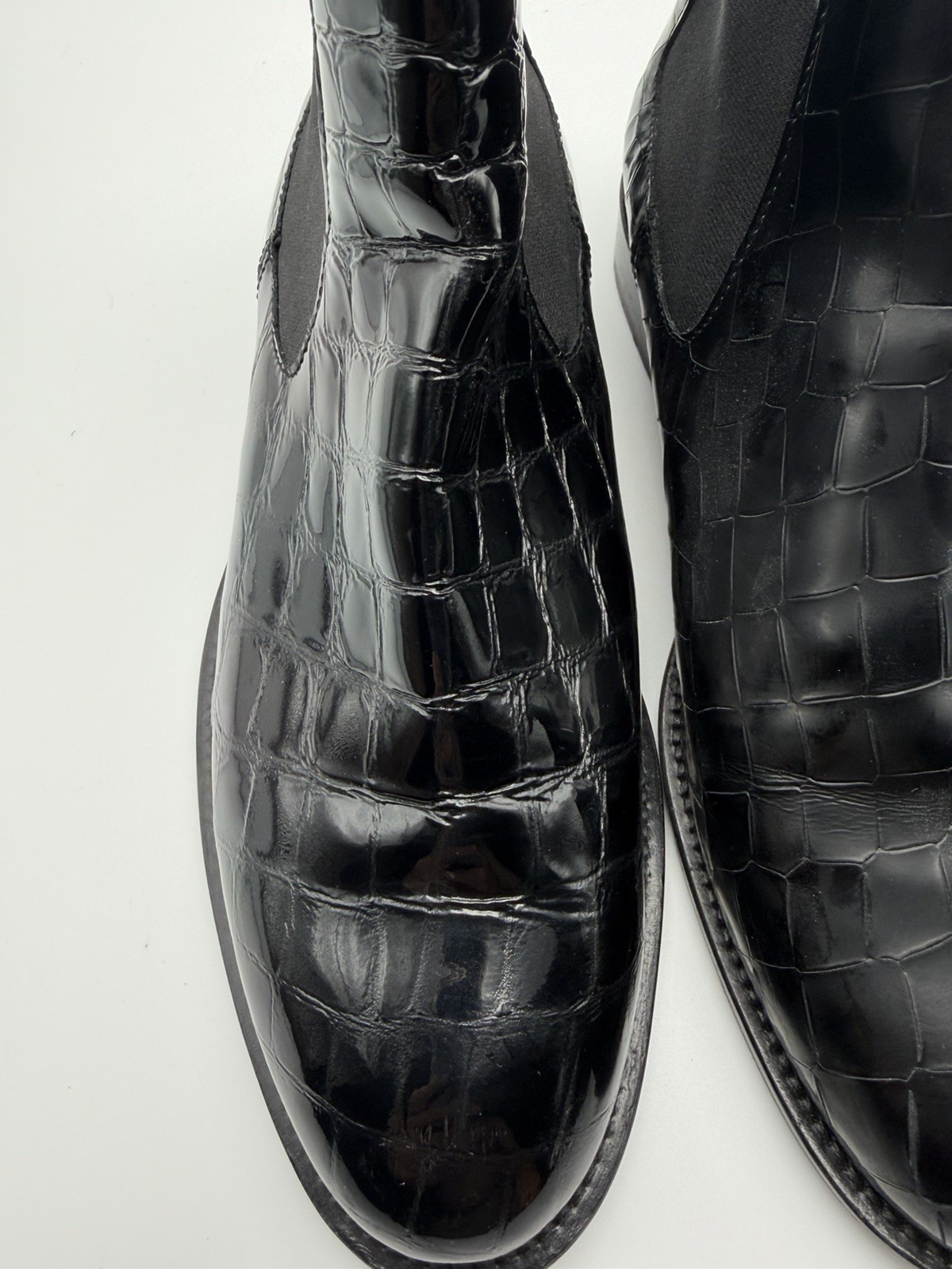 Russell & Bromley Chelsea Boots Black Croc Embossed Leather EU 37.5 US 6.5