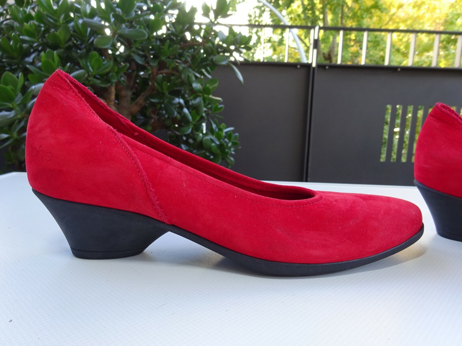 Ark women’s rubber edge shoes pumps leather nubuck latex red France size 36.5 new