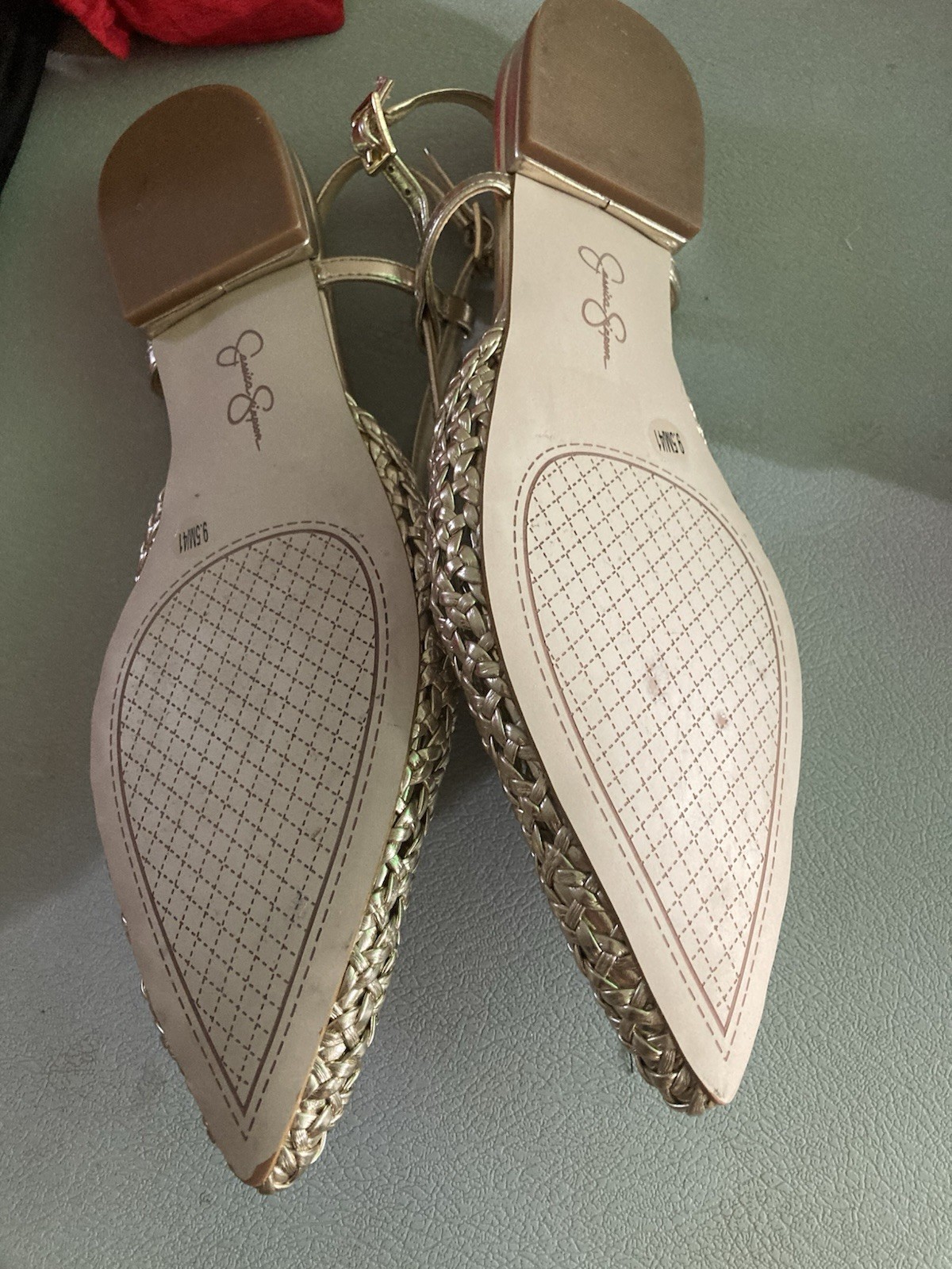 NEW JESSICA SIMPSON Gold Woven Pointed-Toe Slingback Heels Women’s Size 9.5M