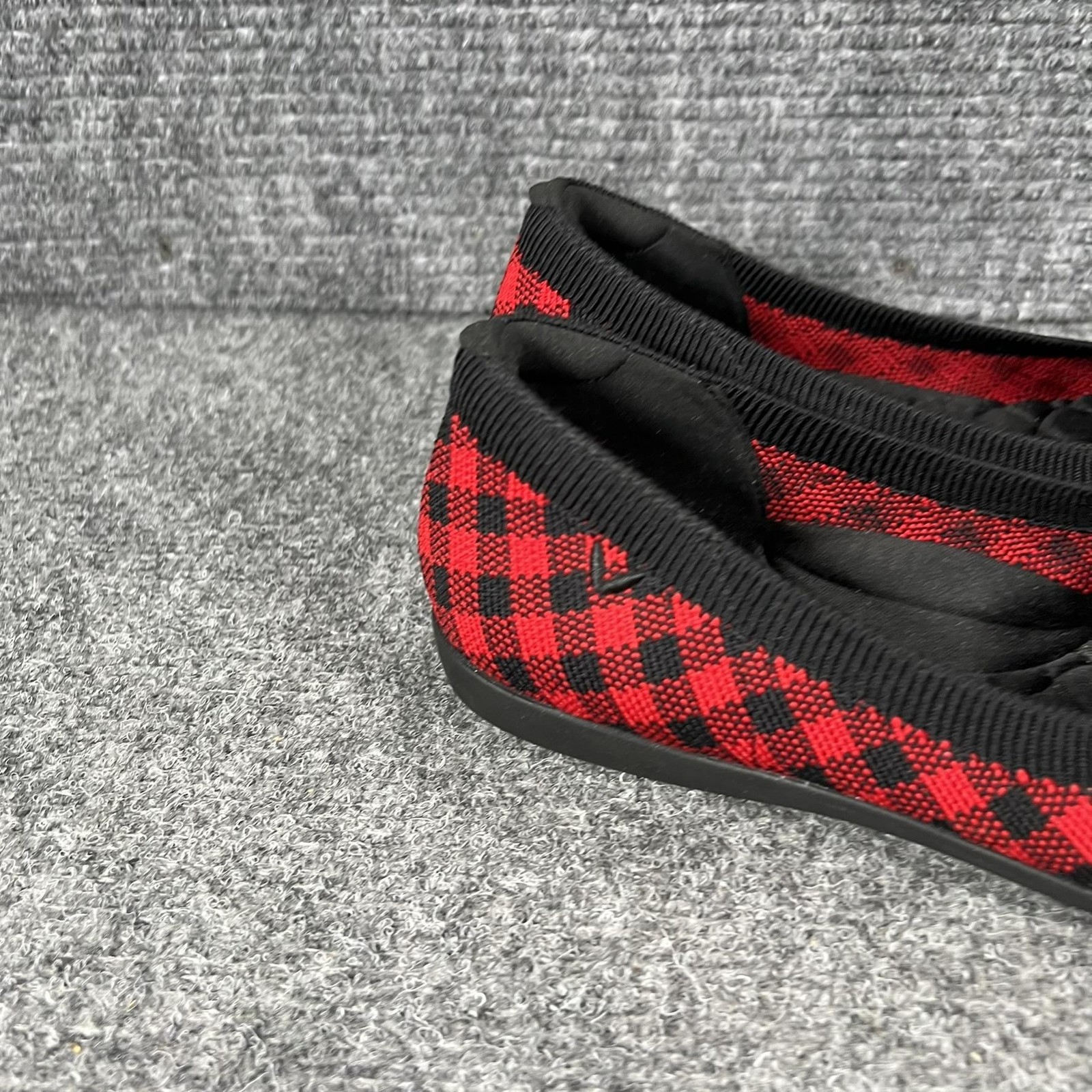 Vivaia Shoes Womens Size 9.5 Red Plaid Knit Ballet Flats Bow Eco Friendly