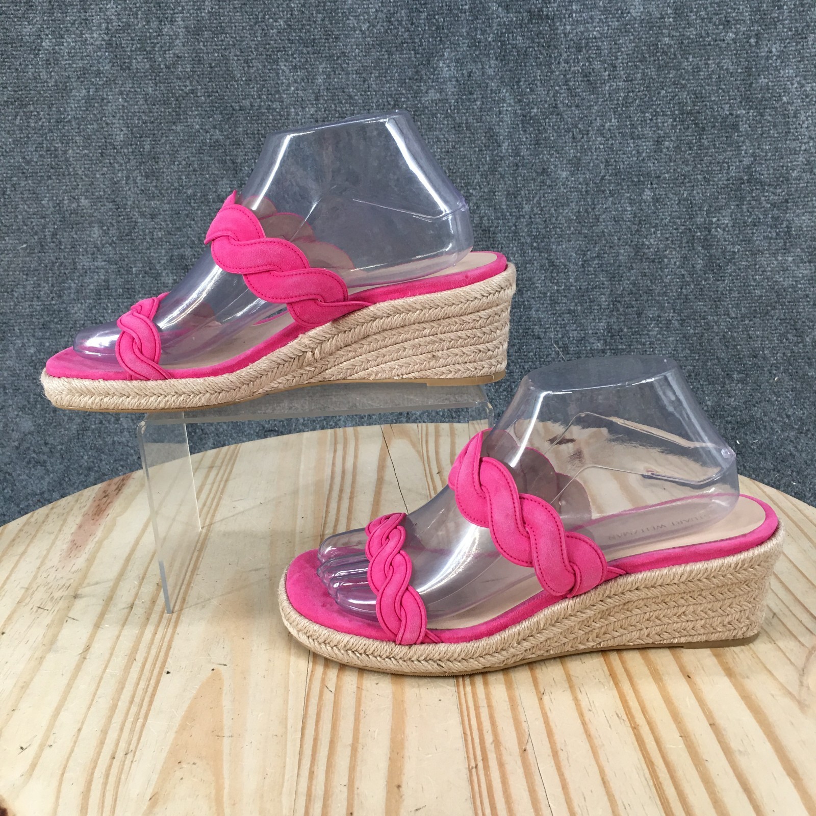 Stuart Weitzman Twistie Sandal Womens 8 Hot Pink Suede Braided Espadrille Wedges