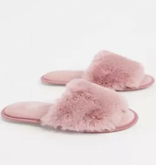 ASOS ~ Pink ~ Soft ~ Furry ~ Quilted ~ Slide-On Slippers ~ Size Large (9/10)