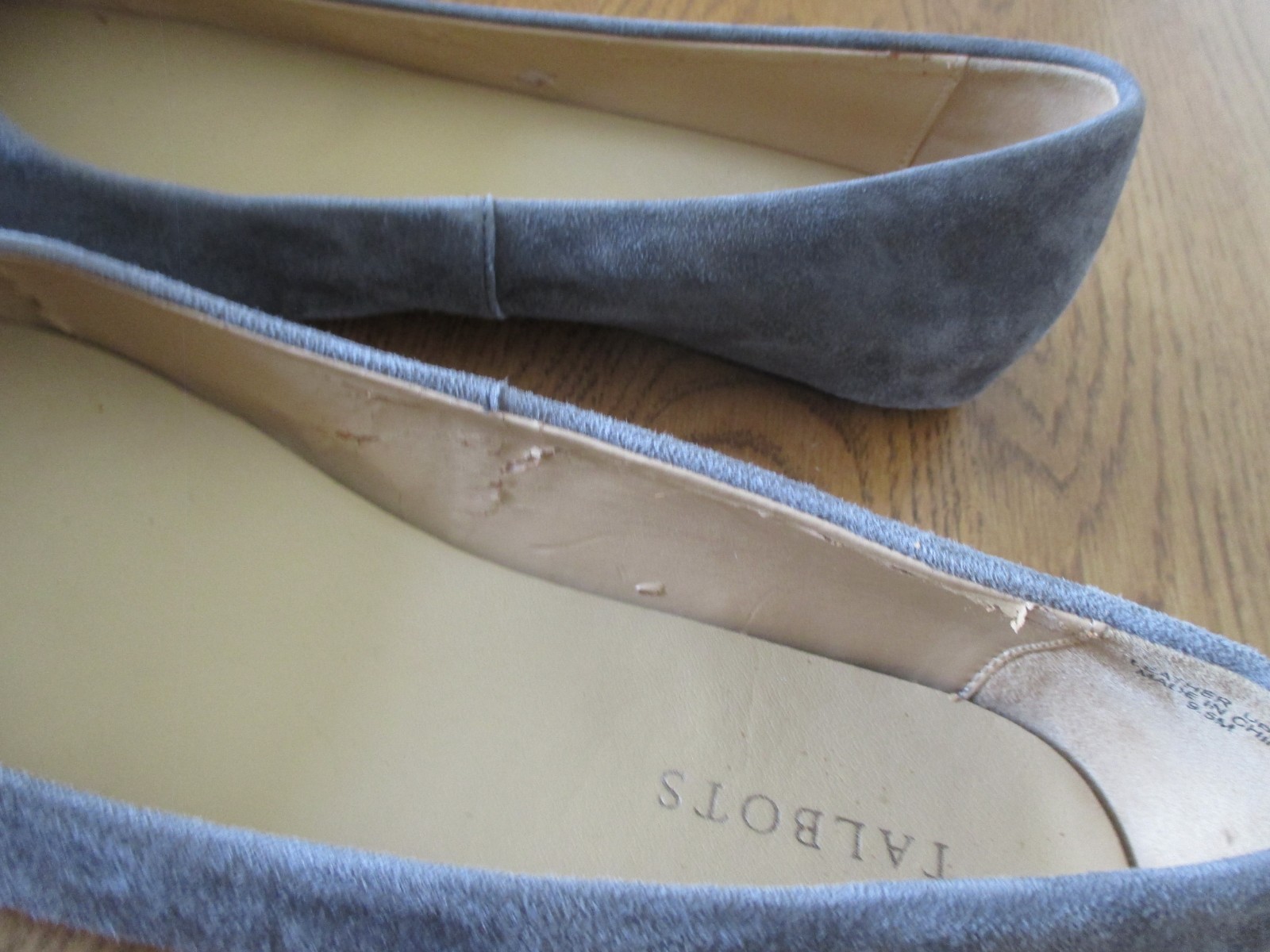 TALBOTS Women GRAY Suede Leather BALLET Pointe Flats SHOES Square Toes 9.5M
