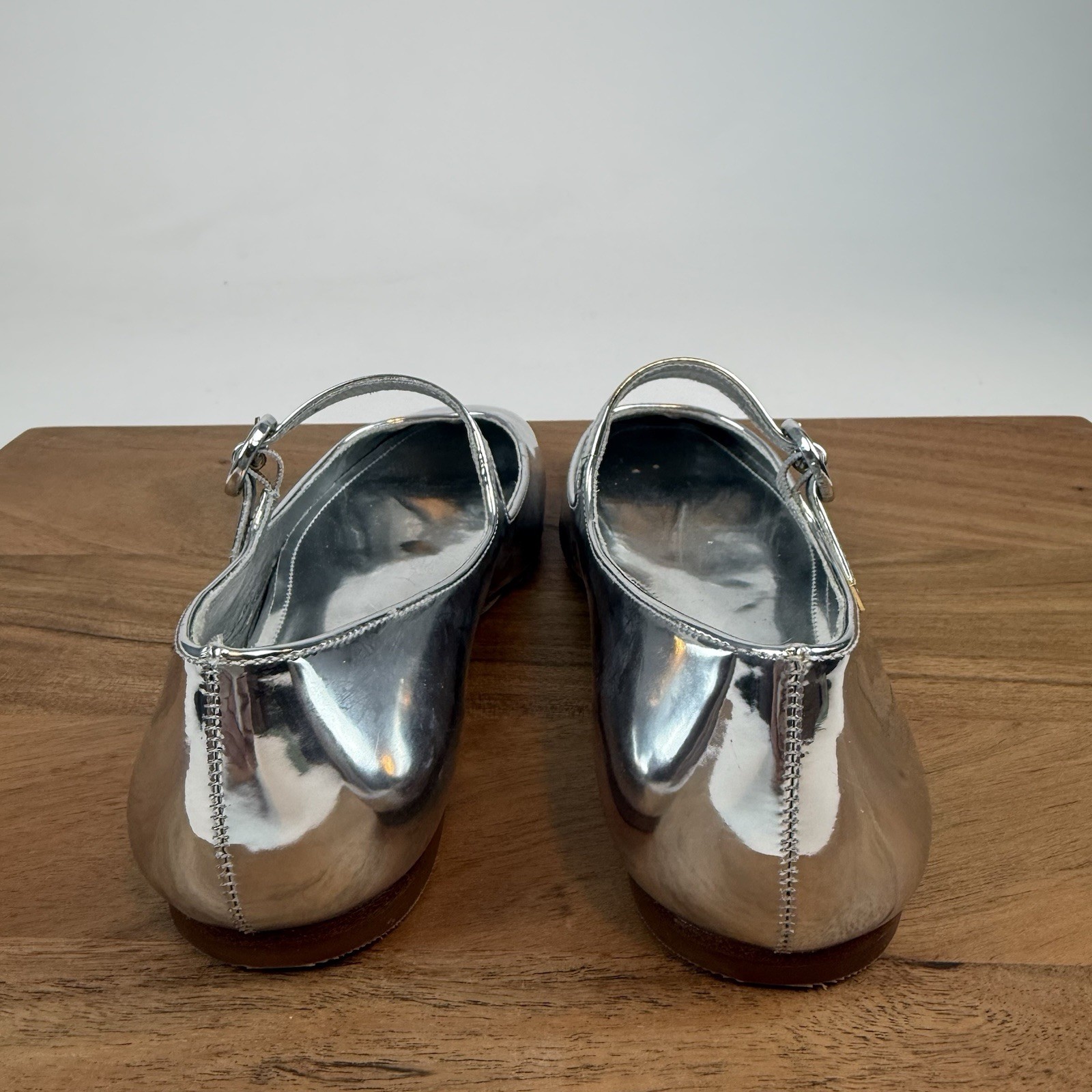 New Womens Larroude Blair Silver Specchio Leather Mary Jane Flats Shoes Size 5 B