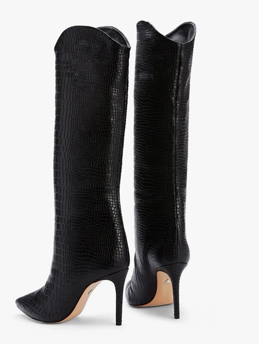 Schutz Maryana Black Croc Embossed Leather Boots Women’s Size 8.5 Block Heel