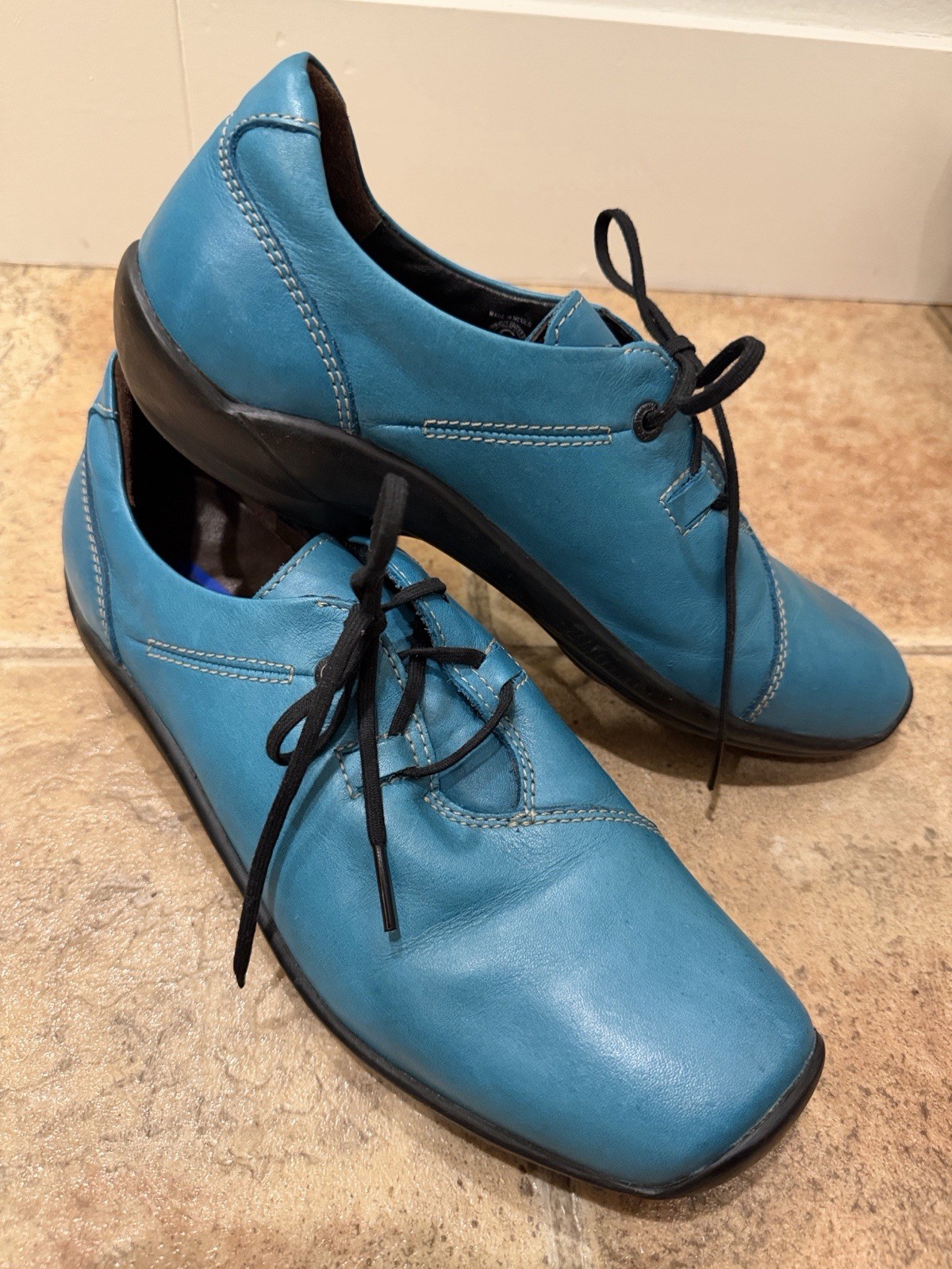 Wolky Rosa Leather Lace Comfort Oxfords Peacock Teal blue Women’s 42/size 11 EUC
