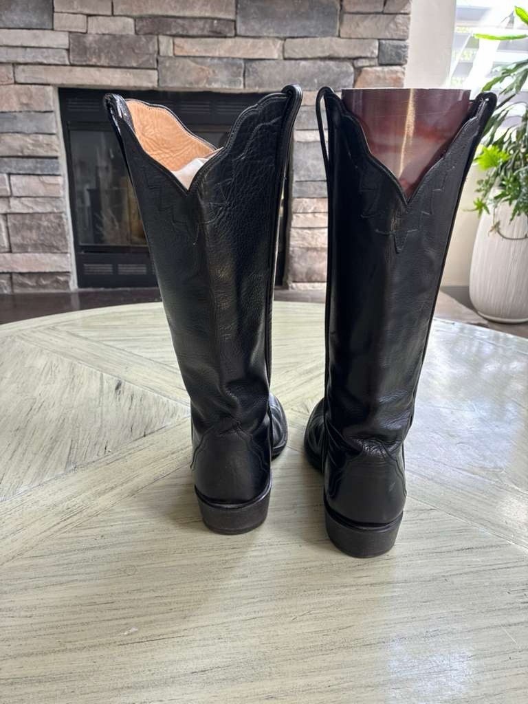 Vtg Lucchese Classics Handmade Black Womens Sz 7.5 Cowgirl Boots USA Made