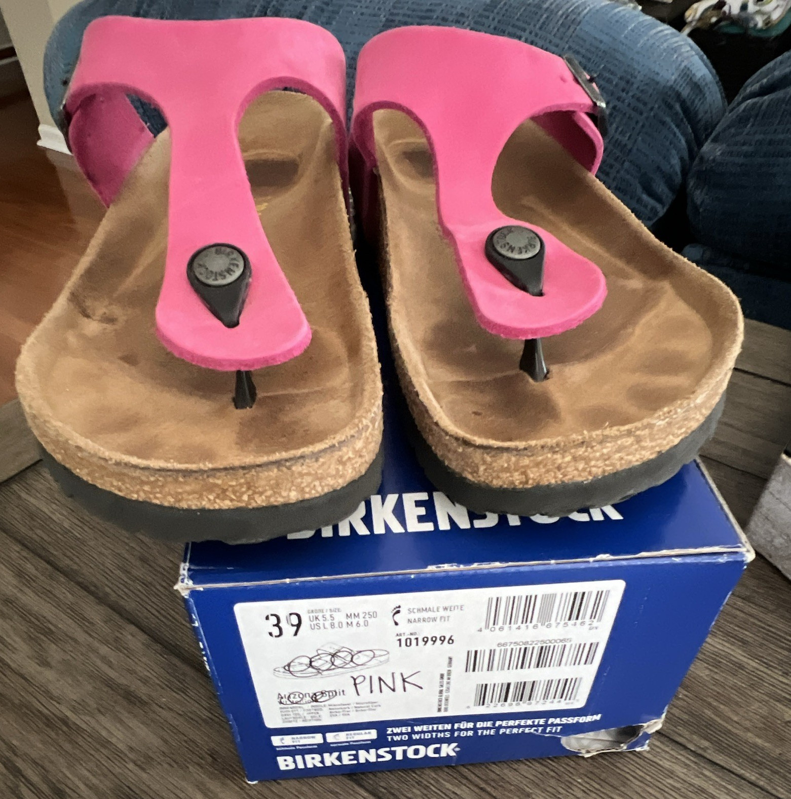 Birkenstock Women’s Pink Leather Thong Sandals Adjustable Buckle Narrow US 8